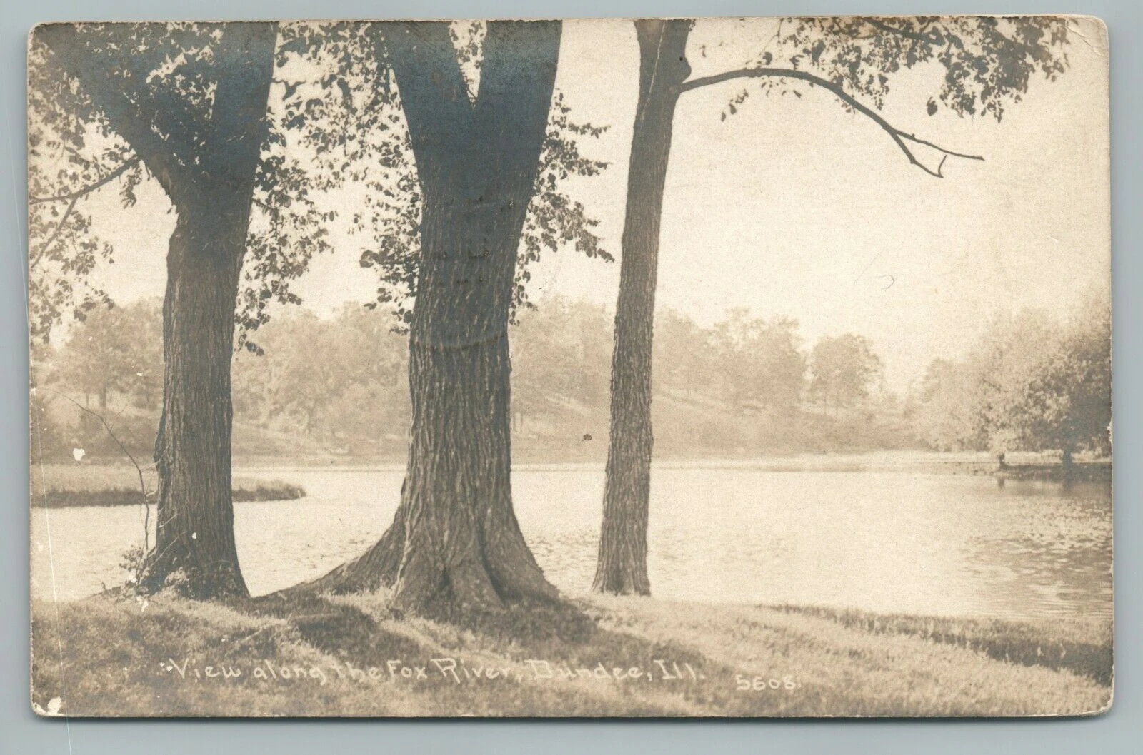 Peaceful Fox River scene, East Dundee–West Dundee, Illinois, linen-style color postcard
