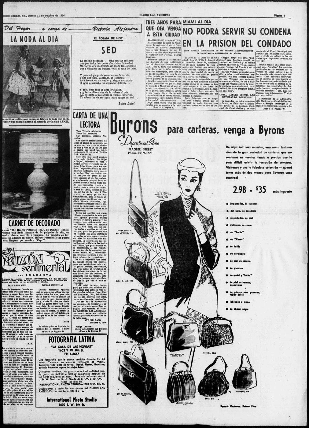 Scanned newspaper page from Image 5 of Diario las Américas (Miami, Fla.;Miami Springs, Fla.), October 11, 1956, 1956-10-11 (Library of Congress, Chronicling America)