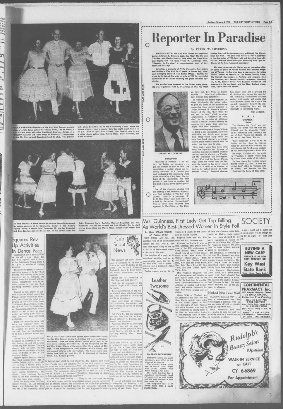 Scanned newspaper page from Image 15 of The Key West citizen (Key West, Fla.), January 6, 1963, 1963-01-06 (Library of Congress, Chronicling America)