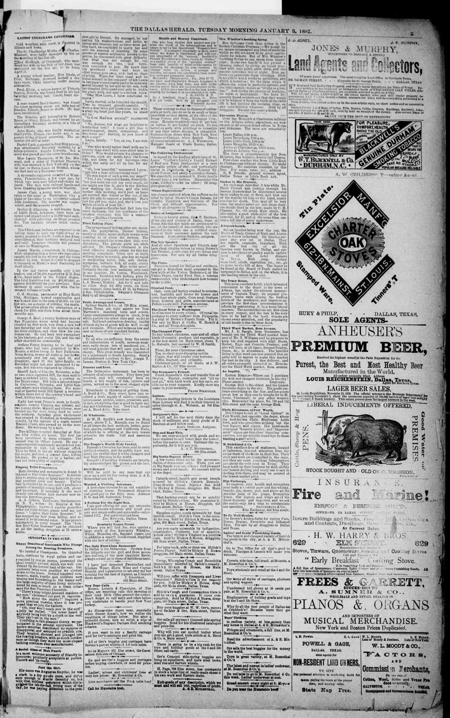Scanned newspaper page from Image 3 of The Dallas daily herald (Dallas, Tex.), January 3, 1882, 1882-01-03 (Library of Congress, Chronicling America)
