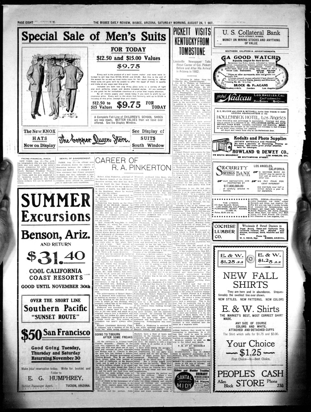 Scanned newspaper page from Image 8 of Bisbee daily review (Bisbee, Ariz.), August 24, 1907, 1907-08-24 (Library of Congress, Chronicling America)