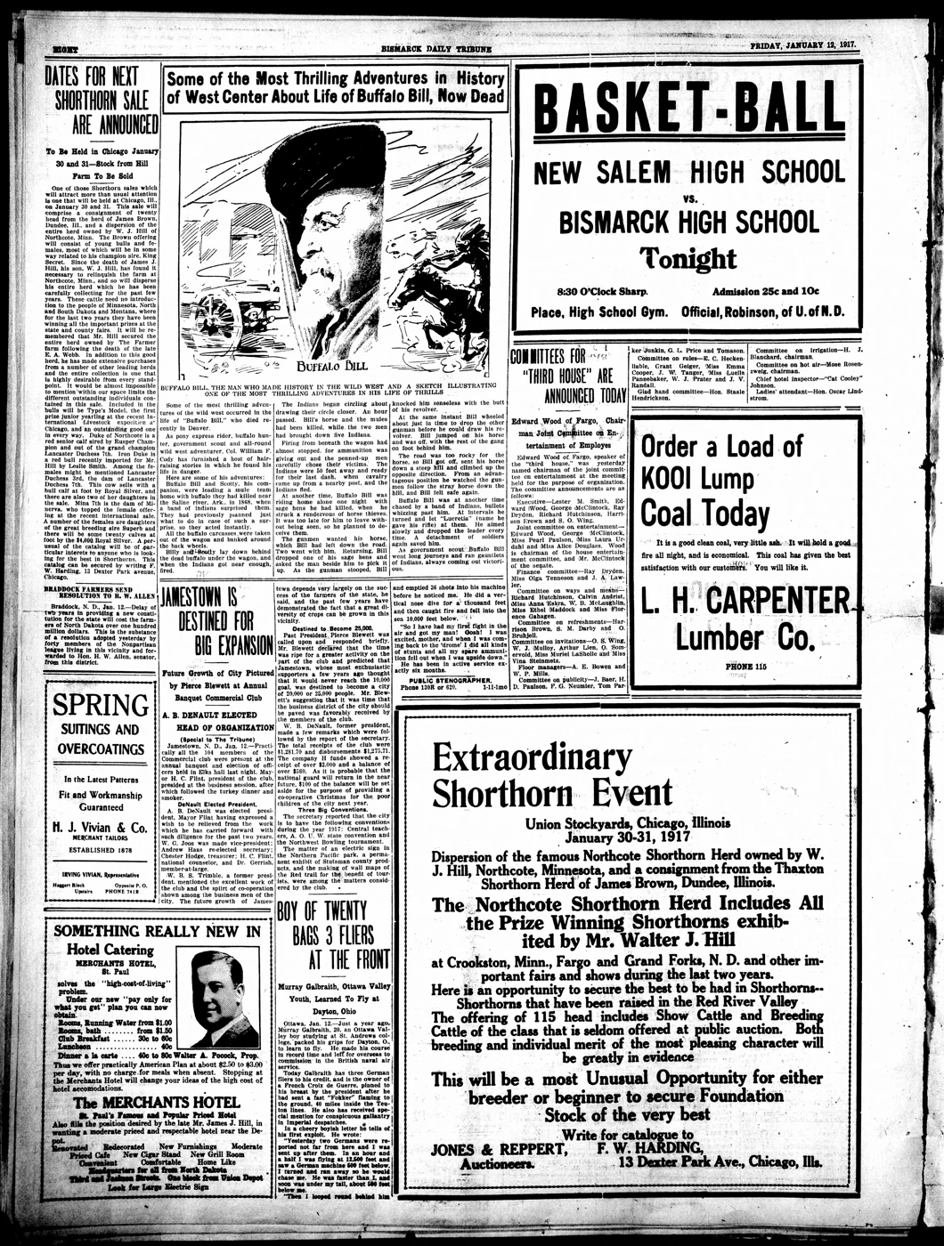 Scanned newspaper page from Image 8 of The Bismarck tribune (Bismarck, N.D.), January 12, 1917, 1917-01-12 (Library of Congress, Chronicling America)