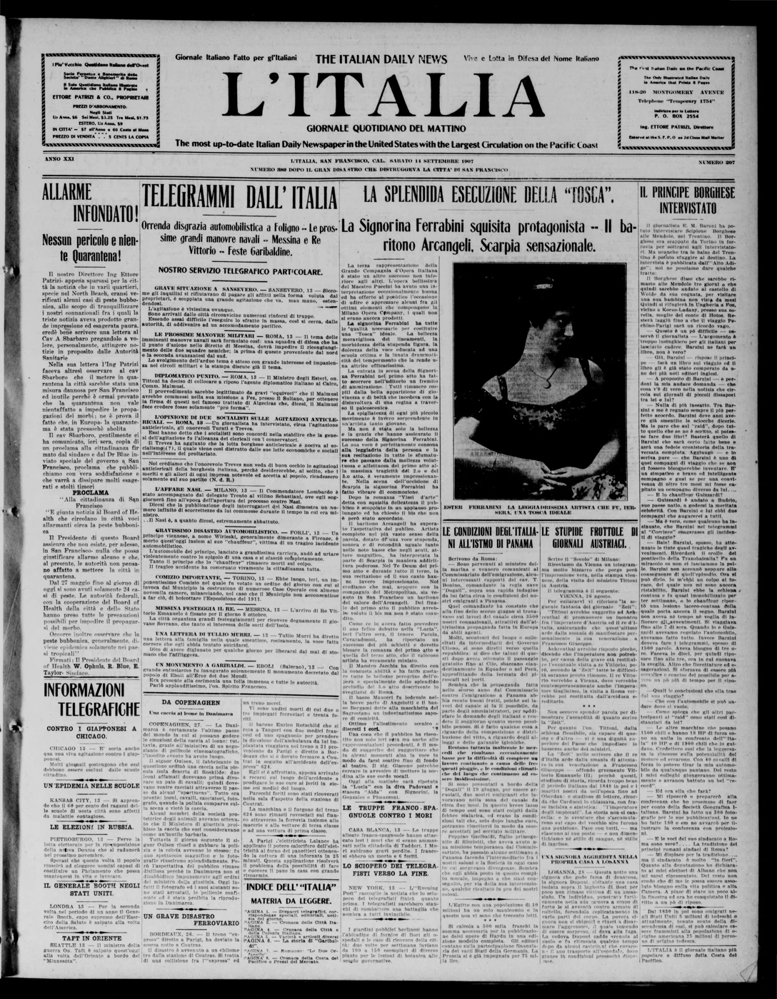 Scanned newspaper page from Image 5 of L'Italia (San Francisco, Calif.), September 14, 1907, 1907-09-14 (Library of Congress, Chronicling America)
