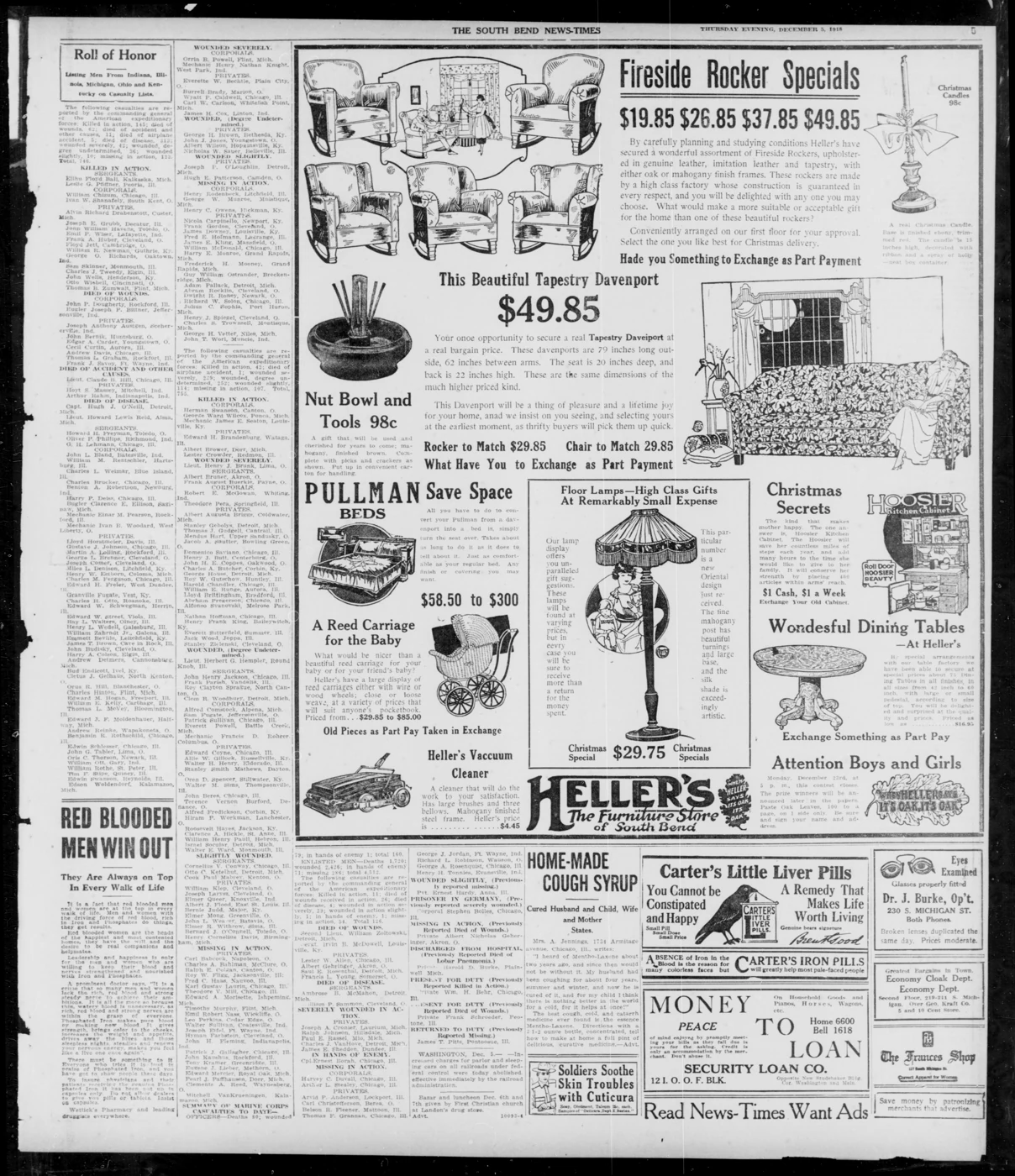Scanned newspaper page from Image 5 of South Bend news-times (South Bend, Ind.), December 5, 1918, (EVENING EDITION), 1918-12-05 (Library of Congress, Chronicling America)