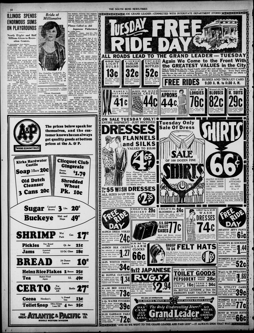 Scanned newspaper page from Image 12 of South Bend news-times (South Bend, Ind.), July 17, 1928, (PART ONE), 1928-07-17 (Library of Congress, Chronicling America)