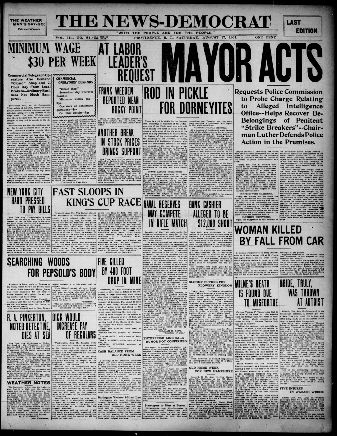 Scanned newspaper page from Image 1 of The news-democrat (Providence, R.I.), August 17, 1907, 1907-08-17 (Library of Congress, Chronicling America)